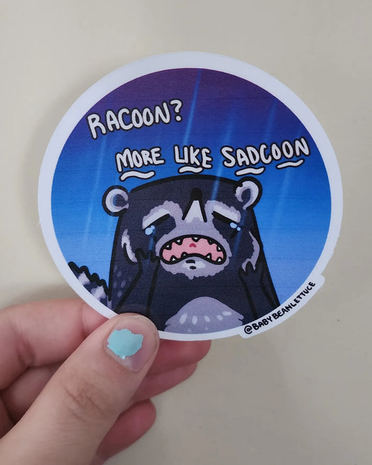 Raccoon Sadcoon Sticker - BabyBeanLettuce